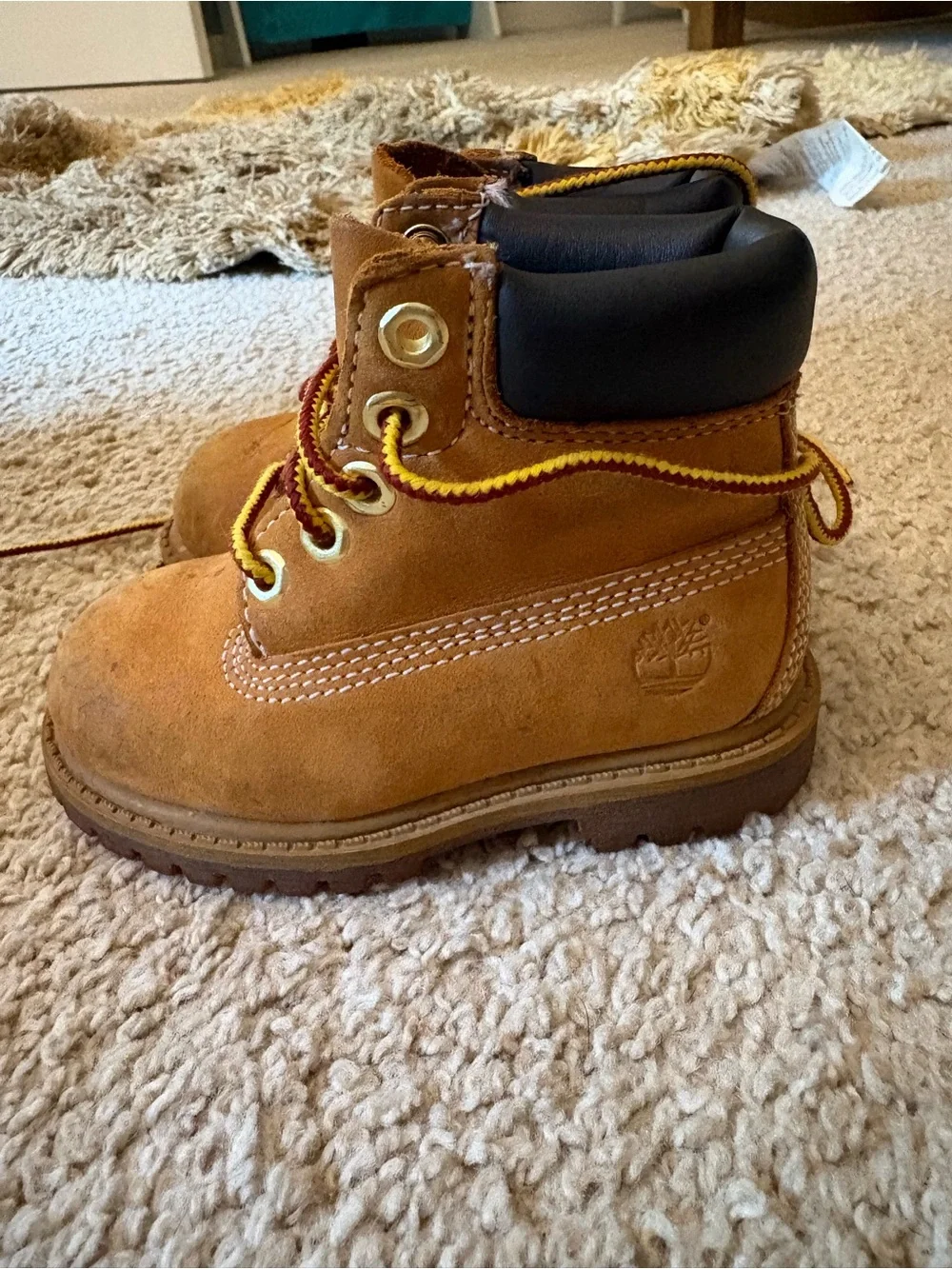 Timberland Kids Wheat Nubuck Boots with Black Collar